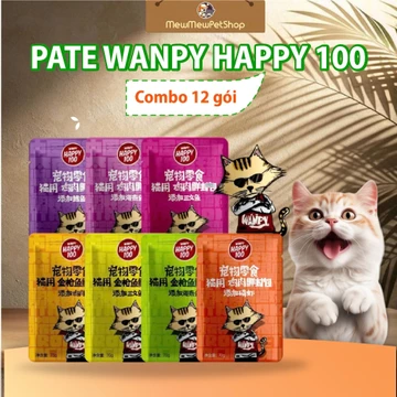 Pate mèo , Thức ăn cho mèo Combo 12 gói Pate Wanpy Happy 100 tăng cân mượt lông cho mèo gói 70g