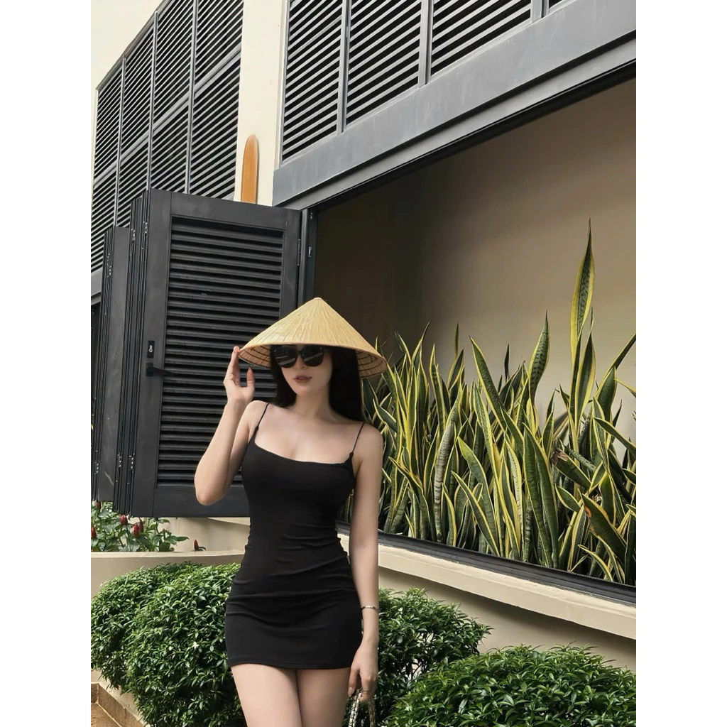 | LYN WEAR | (KÈM MÚT) Đầm body hai dây sợi bún tôn dáng V1 chất thun gân rip mềm mịn co giãn nhẹ mặc cực tôn dáng