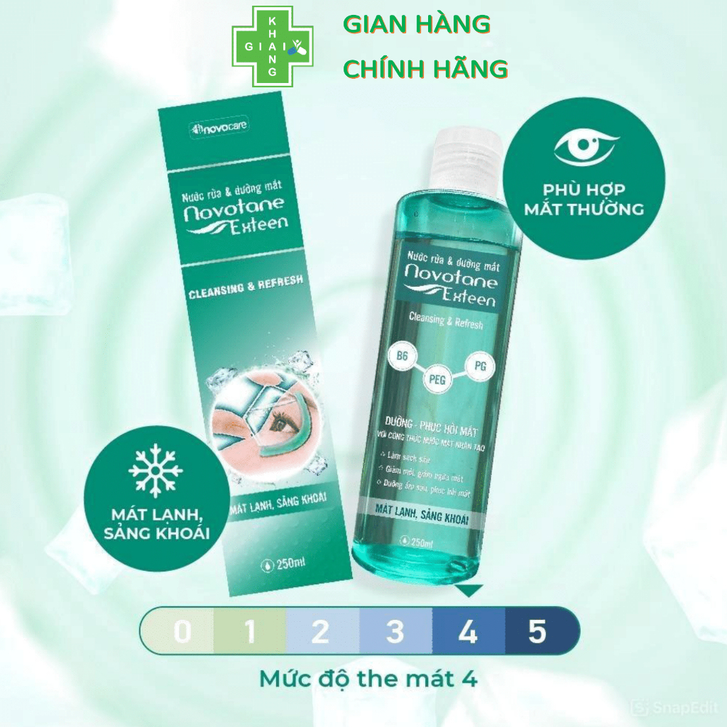 Giúp đôi mắt sáng khỏe cùng nước rửa và dưỡng mắt Novotane Exteen Refresh xanh lá (Chai 250ml)