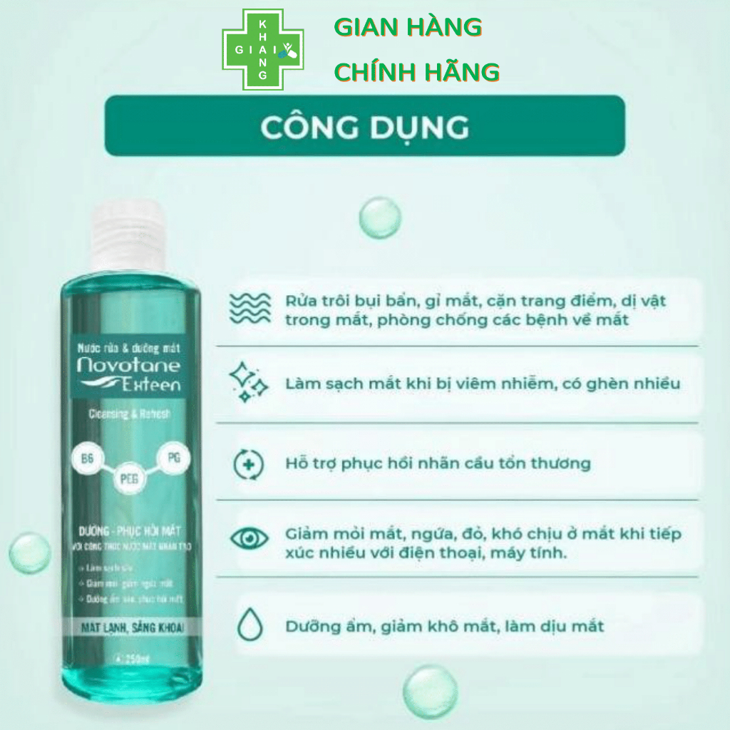 Giúp đôi mắt sáng khỏe cùng nước rửa và dưỡng mắt Novotane Exteen Refresh xanh lá (Chai 250ml)