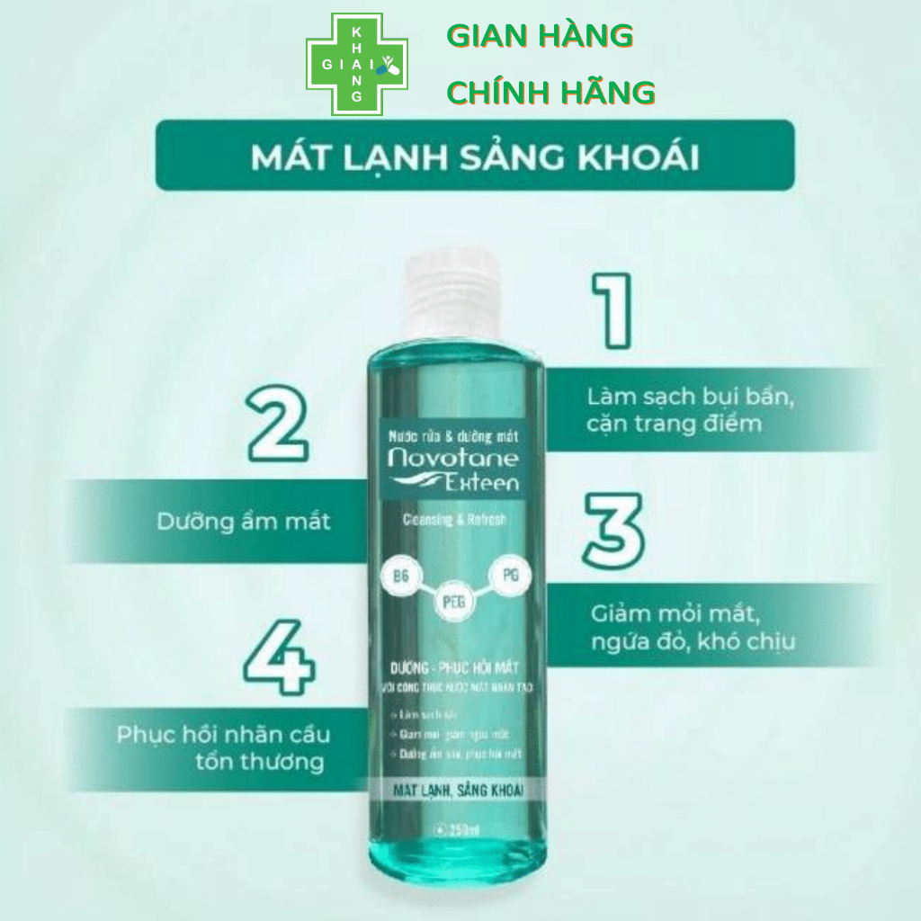 Giúp đôi mắt sáng khỏe cùng nước rửa và dưỡng mắt Novotane Exteen Refresh xanh lá (Chai 250ml)