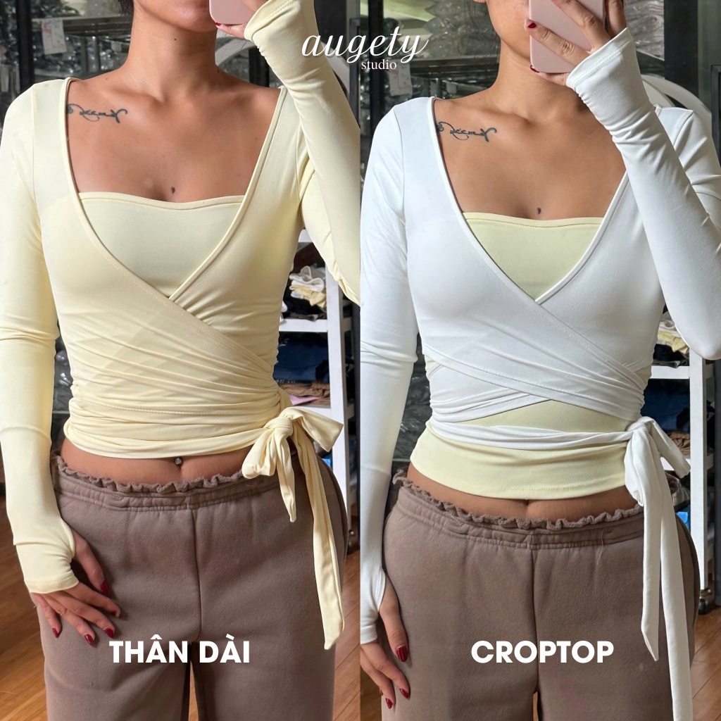 Áo Khoác Đắp Chéo Buộc Dây Tay Dài Công Nghệ Vải Siêu Mỏng Mát Và Co Giãn Ôm Sát Augety Studio, LIORA Wrapped Cardigan