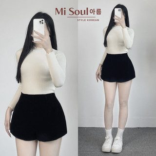 Quần Short Nhung Cạp Cao Khóa Sau BigSize Misoul, Quần Đùi Nhung 2 Lớp Lưng Cao Ống Rộng 113 - 473