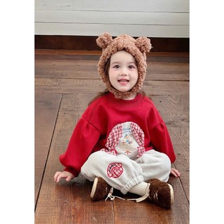 [B&G] Sét bộ thu đông nỉ áo dài tay đỏ phối quần dài xám dễ thương cho bé gái từ 10-45kg