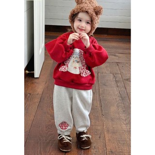 [B&G] Sét bộ thu đông nỉ áo dài tay đỏ phối quần dài xám dễ thương cho bé gái từ 10-45kg