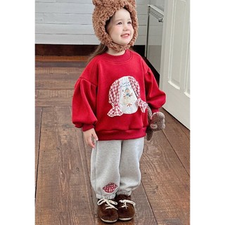 [B&G] Sét bộ thu đông nỉ áo dài tay đỏ phối quần dài xám dễ thương cho bé gái từ 10-45kg