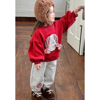 [B&G] Sét bộ thu đông nỉ áo dài tay đỏ phối quần dài xám dễ thương cho bé gái từ 10-45kg