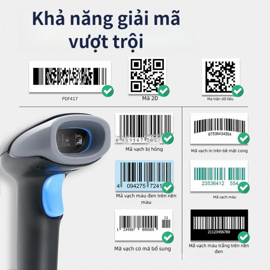 Máy Quét Mã Vạch Bluetooth Không Dây Cao Cấp, Đầu Đọc Mã Đa Tia, Cực Nhạy | BigBuy360 - bigbuy360.vn