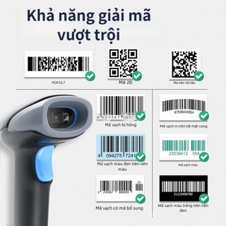 Máy Quét Mã Vạch Bluetooth Không Dây Cao Cấp, Đầu Đọc Mã Đa Tia, Cực Nhạy