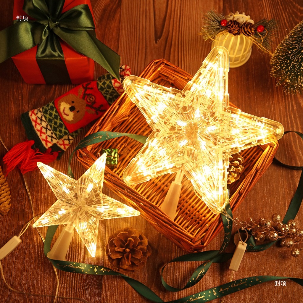 Sao đỉnh cây thông trong suốt Ngôi sao năm cánh phát sáng có đèn LED  nhấp nháy trang trí giáng sinh noel