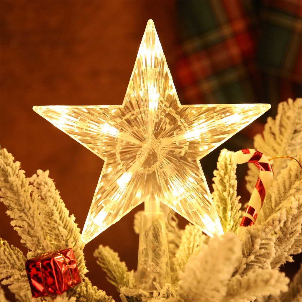 Sao đỉnh cây thông trong suốt Ngôi sao năm cánh phát sáng có đèn LED  nhấp nháy trang trí giáng sinh noel