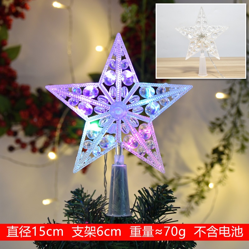 Sao đỉnh cây thông trong suốt Ngôi sao năm cánh phát sáng có đèn LED  nhấp nháy trang trí giáng sinh noel
