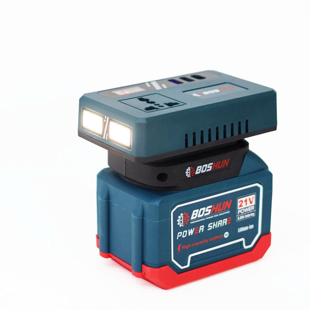 Đế Chuyển Tần Boshun BS-CD220PRO 2 Đèn chuyển từ pin 21V lên 110V - 220v, Chân Pin Phổ Thông 4cm