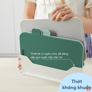 Bộ 4 thớt nhựa kháng khuẩn Yoko Inochi chống trượt chịu nhiệt kèm hộp cắt thịt cá rau củ