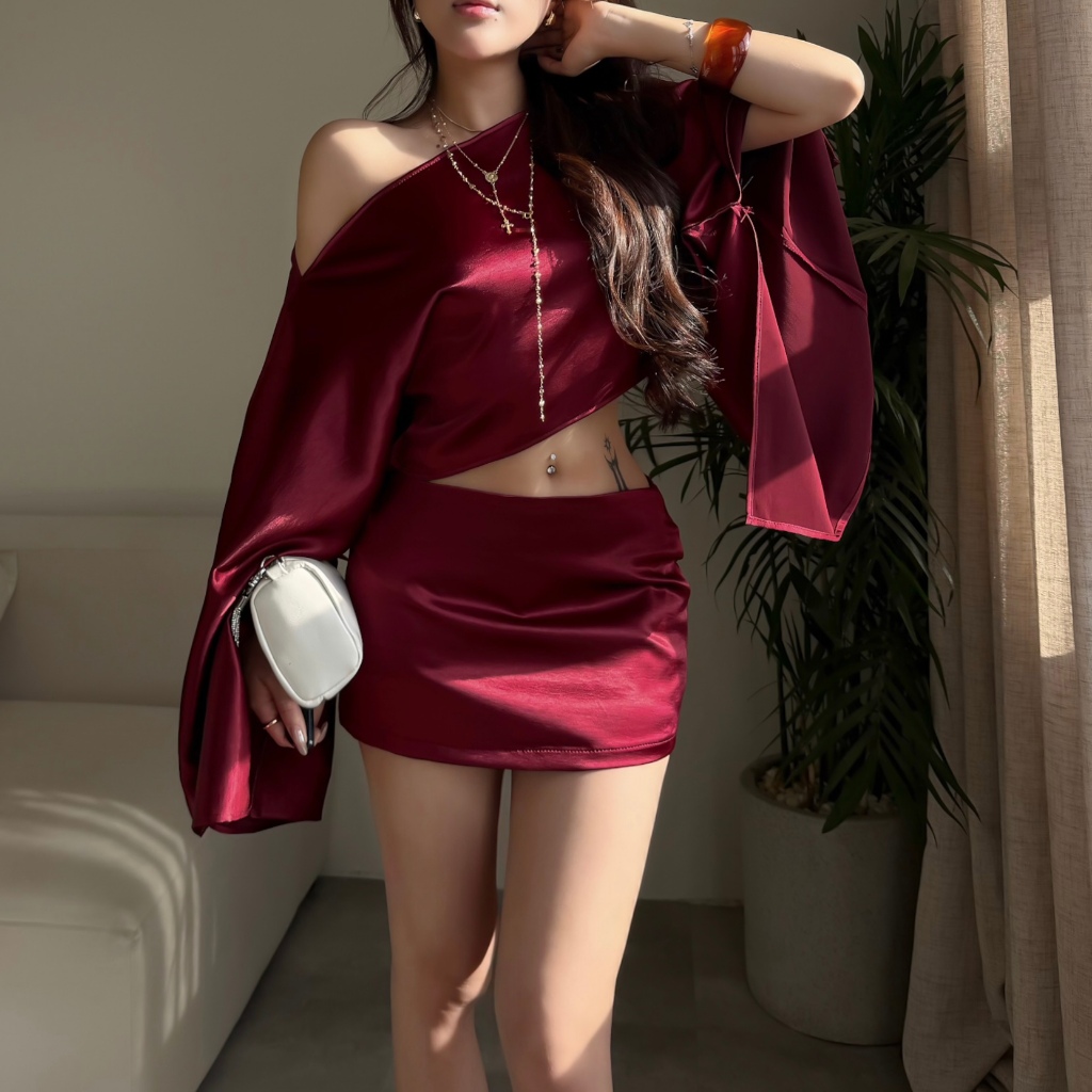 Chân váy Lụa chữ A CARAMEL FFCLUB cạp thấp
