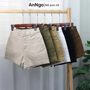 Quần short jean nữ co giãn, form trơn lưng cao dễ phối đồ Anngo - AT428