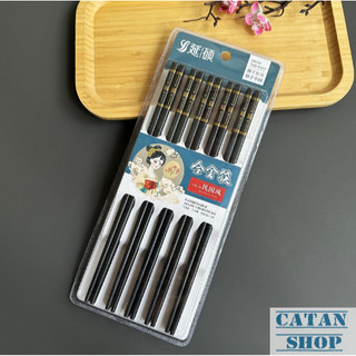 Set 10 đôi đũa kháng khuẩn mạ 3 sọc vàng chịu nhiệt GD839-ViDua-Soc