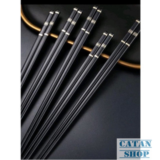 Set 10 đôi đũa kháng khuẩn mạ 3 sọc vàng chịu nhiệt GD839-ViDua-Soc