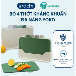 Bộ 4 thớt nhựa kháng khuẩn Yoko Inochi chống trượt chịu nhiệt kèm hộp cắt thịt cá rau củ