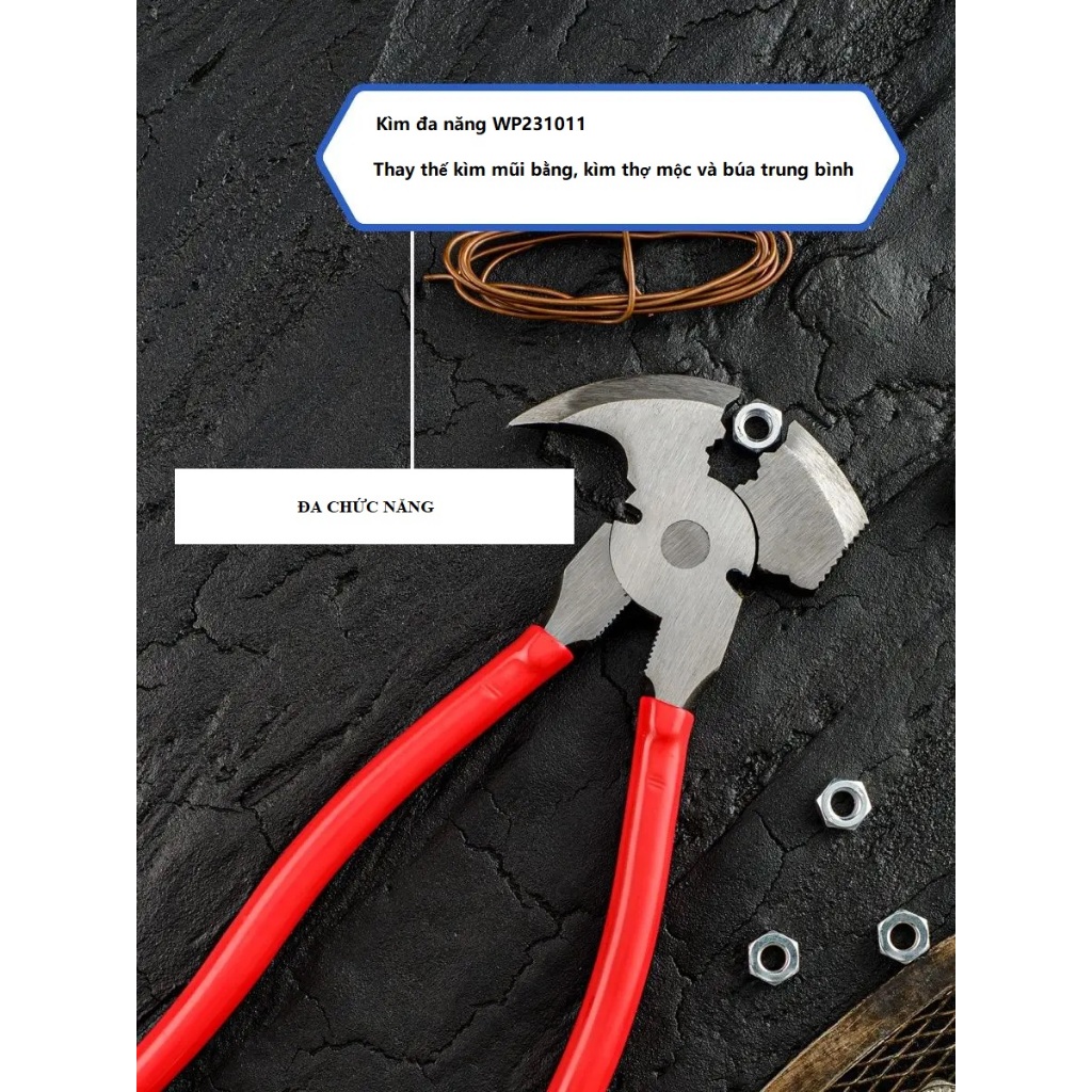 Kìm cắt kết hợp mũi nhọn và đầu búa/ kìm bấm hàng rào kích thước 250mm (10 inch) WORKPRO WP231011 - Hàng chính hãng