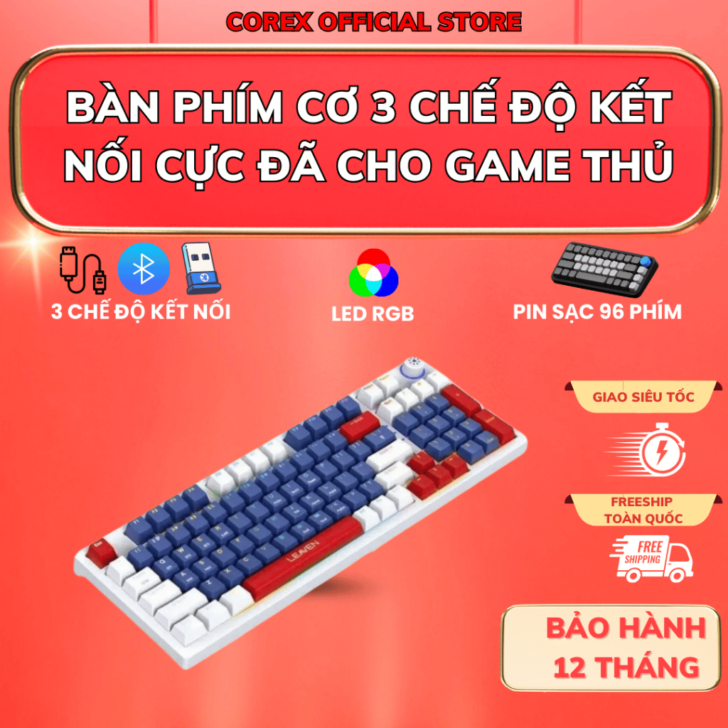 Bàn Phím Cơ Gaming Không Dây Bluetooth H96 CoreX, LED RGB, Keycap PBT ...