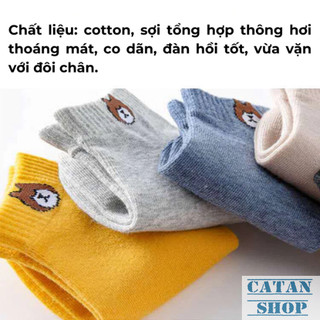 Set 10 Đôi Tất Gấu Cổ Ngắn Cute Tặng Kèm Túi Rút, Túi 10 Đôi Vớ Đủ Màu Phong Cách Hàn Quốc Xinh Xắn