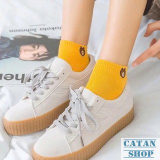 Set 10 Đôi Tất Gấu Cổ Ngắn Cute Tặng Kèm Túi Rút, Túi 10 Đôi Vớ Đủ Màu Phong Cách Hàn Quốc Xinh Xắn