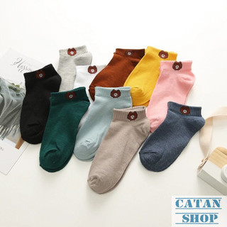 Set 10 Đôi Tất Gấu Cổ Ngắn Cute Tặng Kèm Túi Rút, Túi 10 Đôi Vớ Đủ Màu Phong Cách Hàn Quốc Xinh Xắn