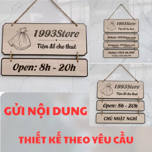 Bảng hiệu tên shop, tên cửa hàng, tên thương hiệu bằng gỗ kèm dây treo trang trí shop thiết kế theo yêu cầu