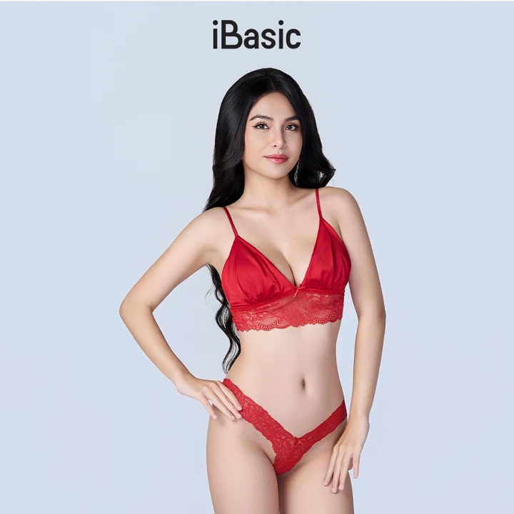 GIFT OF LOVE - Set Áo lót bralette đệm mỏng, Quần lót lọt khe gợi cảm, Đầm ngủ dây lụa satin iBasi