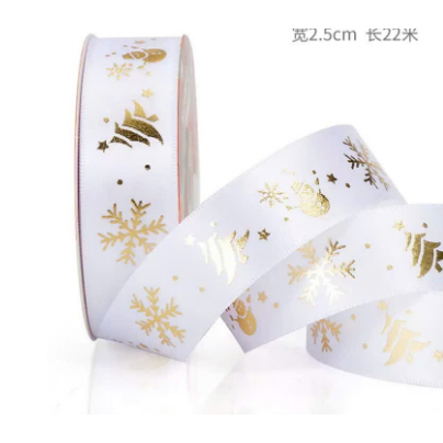 Ruy băng Noel 2.5cm in vàng kim – Ribbon Merry Christmas gói quà, làm nơ, trang trí Giáng Sinh