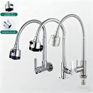 Vòi nước xoay 360 độ, vòi rửa bát nhà bếp với hai chế độ dòng nước, kiểu đứng/treo tường.