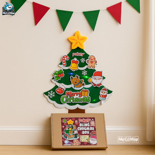[QUÀ TẶNG] Cây Thông Noel Vải Dạ Dán Tường Decor, Trang Trí Giáng Sinh Cho Bé Kèm Dây Cờ + Đèn Led + Hộp Đựng Xinh Xắn