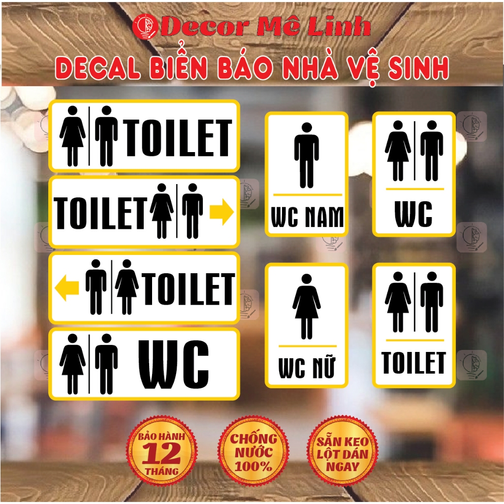 Decal Biển Báo Nhà Vệ Sinh - Toilet, WC 🌈 Freeship - Chống Nước - Bóc Ra Dán Liền !!!