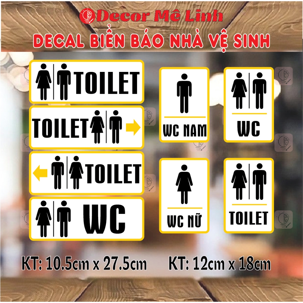 Decal Biển Báo Nhà Vệ Sinh - Toilet, WC 🌈 Freeship - Chống Nước - Bóc Ra Dán Liền !!!