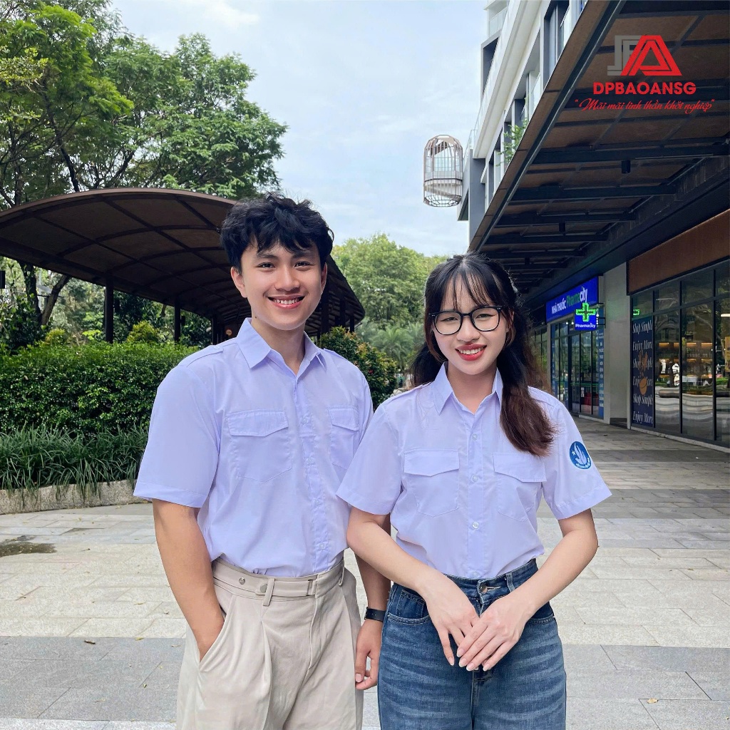 Áo Sơ Mi Hội Sinh Viên Ngắn Tay Vải Kate Silk Thêu Logo Cho Nam Nữ Sinh Viên