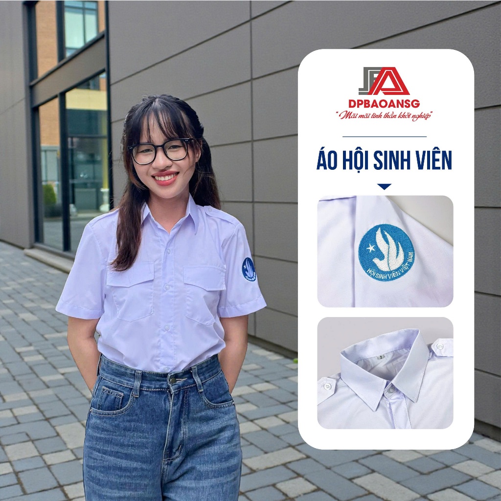 Áo Sơ Mi Hội Sinh Viên Ngắn Tay Vải Kate Silk Thêu Logo Cho Nam Nữ Sinh Viên
