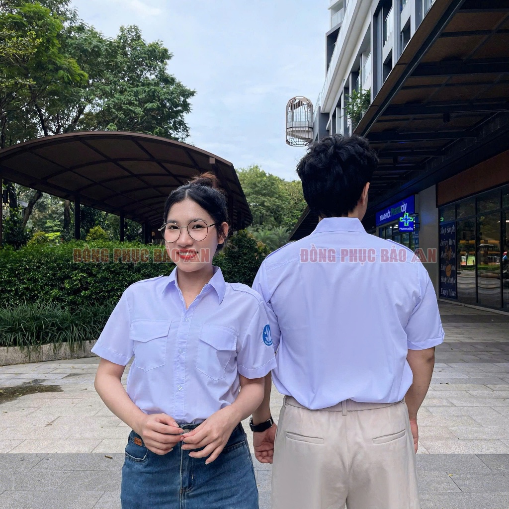 Áo Sơ Mi Hội Sinh Viên Ngắn Tay Vải Kate Silk Thêu Logo Cho Nam Nữ Sinh Viên
