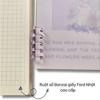 Sổ vở còng nhựa hai đầu Flowers and Cat làm tập vở học sinh sinh viên + Ruột sổ BONZAI