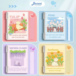 Sổ vở còng nhựa hai đầu Flowers and Cat làm tập vở học sinh sinh viên + Ruột sổ BONZAI