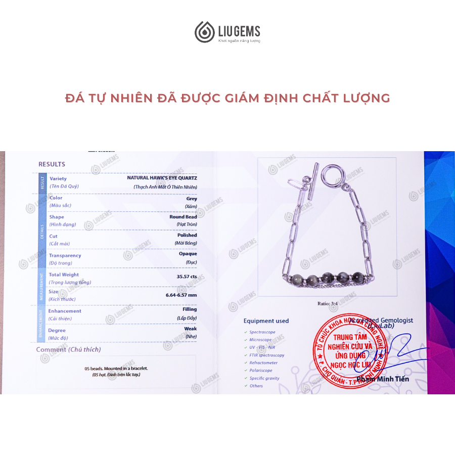 Vòng Tay Nam Thép Không Gỉ Liugems Vigor Mắt Xích Mix 5 Viên Đá Tự Nhiên Unisex, Ý Nghĩa VT04