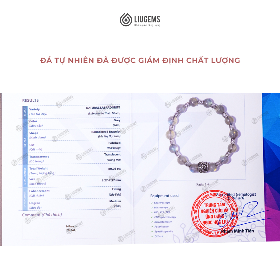 Vòng Tay Chuỗi Hạt 14 Viên Đá Tự Nhiên 8Ly Liugems Valor Mix Charm Thép Không Gỉ Cao Cấp VTDTR03