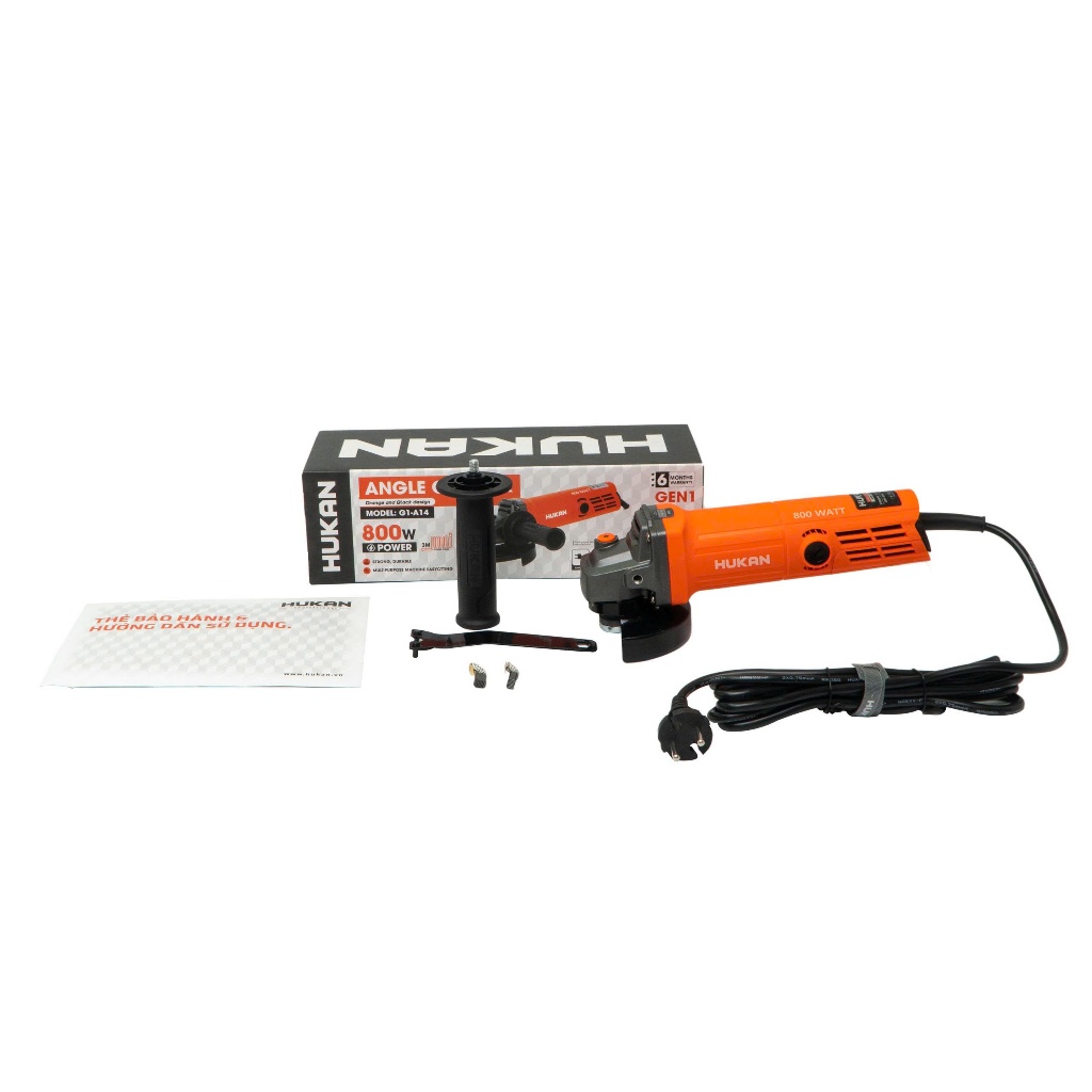 Máy Mài Điện HUKAN G1-A14 | Công Suất 800W | Công Tắc Đuôi | Lưỡi 100mm | Tặng 2 Chổi Than | Máy Cắt Mài Đa Năng