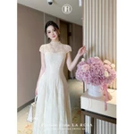 Váy Ren Màu Kem Dự Tiệc Sang Chảnh Dáng Dài LA ROSA Thiết Kế Xếp Ly Dáng Xoè 4 Lớp Tôn Dáng V1401 — ảnh 4