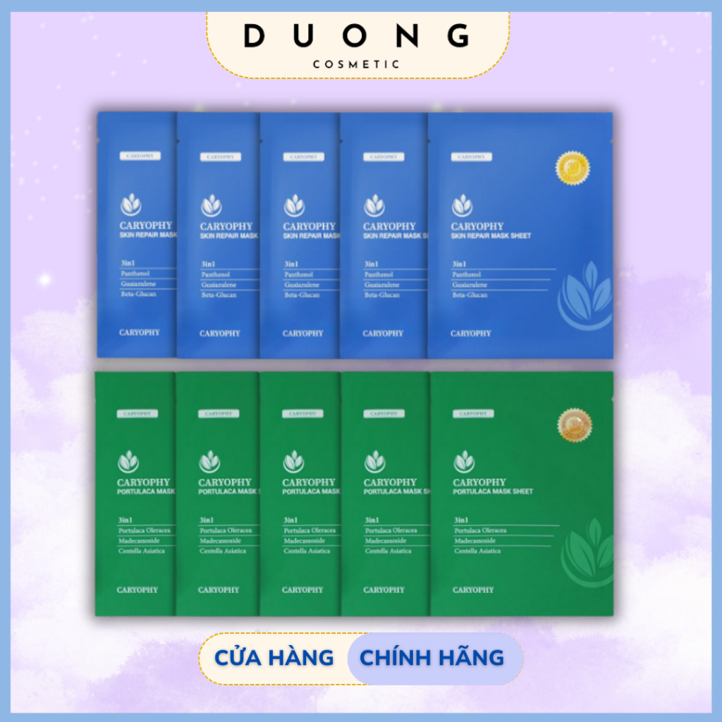 Hộp 10 miếng mặt nạ Caryophy hỗ trợ dịu mụn, phục hồi da 22g Hàn Quốc