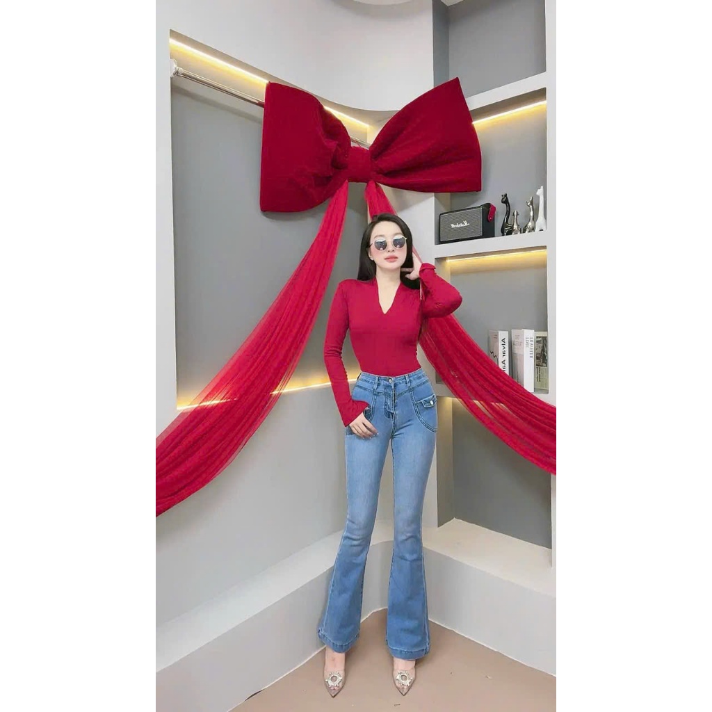 Quần Jeans Nữ, Quần Bò Nữ Ống Loe Dài Lưng CAo CO Giãn Tôn Dáng ăn