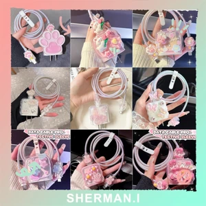 【sherman.i】Phim hoạt hình Cáp dữ liệu Vỏ bảo vệ Bộ sạc cạnh sóng Vỏ mềm Bảo vệ chống rơi áp dụng cho IP