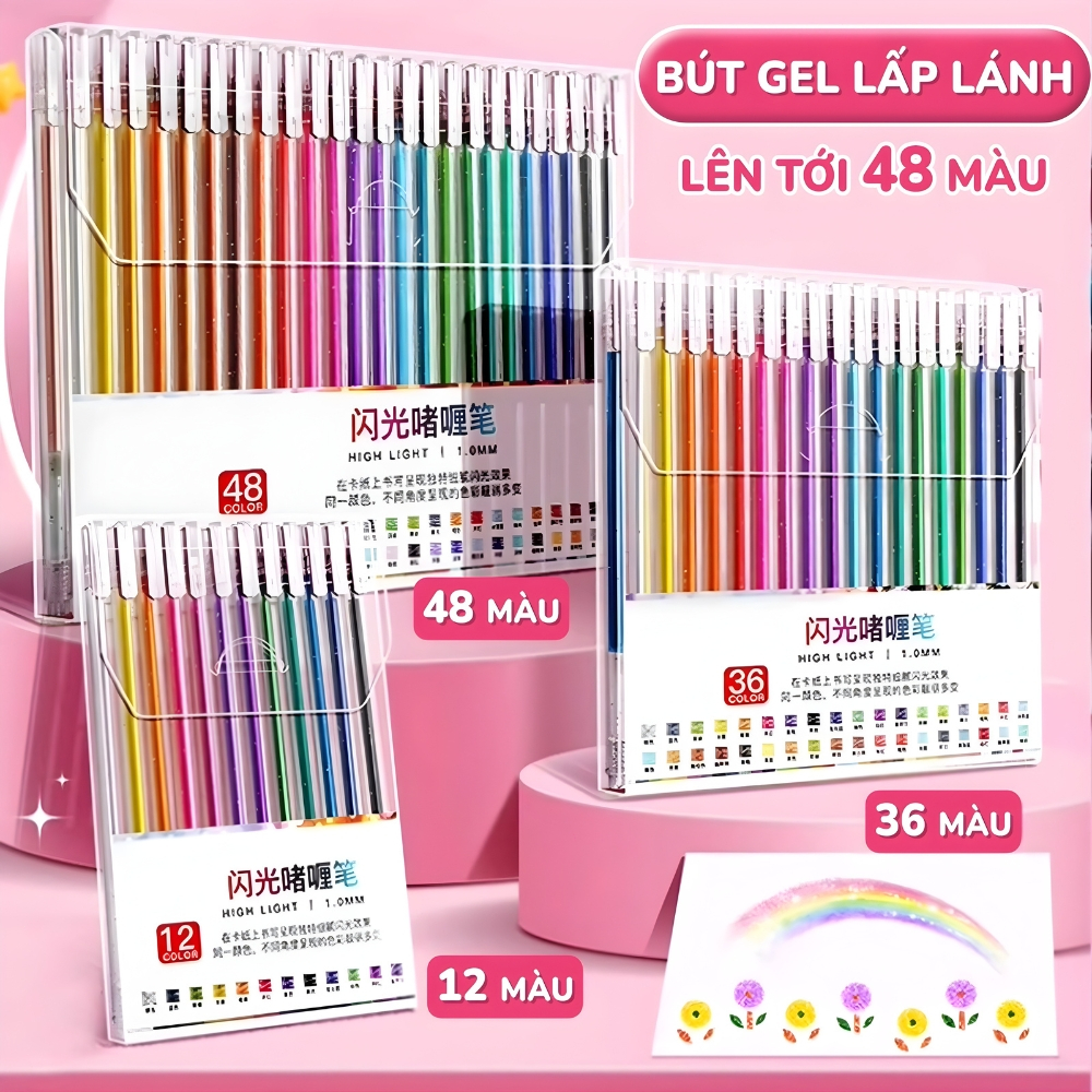 Bút highlight 12 màu nhũ xinh xắn, bút kim tuyến đánh dấu chất lượng cao dành cho học sinh và những người yêu sáng tạo