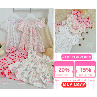 Đầm Bé Gái Tay Phồng Họa Tiết Hoa Ngọt Ngào – Chất Thô Cotton Xuất Dư Siêu Mát – Form Dễ Mặc