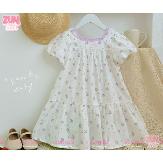 Đầm Bé Gái Tay Phồng Họa Tiết Hoa Ngọt Ngào – Chất Thô Cotton Xuất Dư Siêu Mát – Form Dễ Mặc